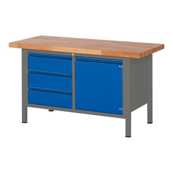 Stier HöHenverstellbare Werkbank Premium Mit 3 Schubladen Und 1 FlüGeltüR Bxtxh 1500X700X840-1040Mm Anthrazitmetall / Ral 5010 (906183)-image