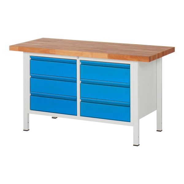 Stier HöHenverstellbare Werkbank Premium Mit 6 Schubladen Bxtxh 1500X700X840-1040Mm Ral 7035 / Ral 5012 (906187)-image