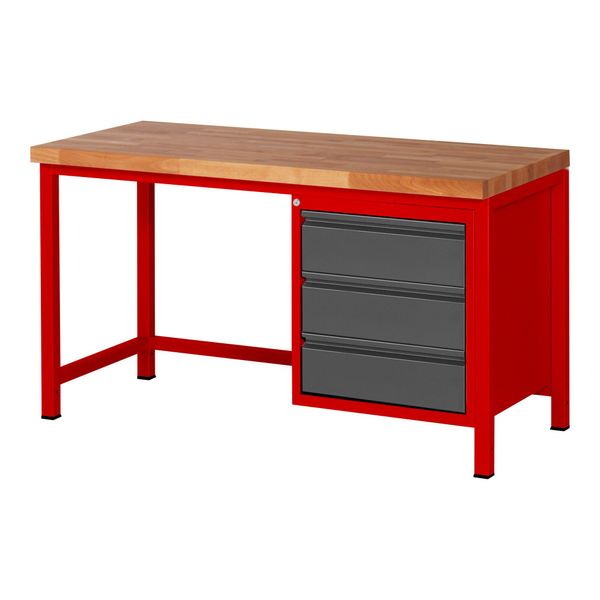 Stier HöHenverstellbare Werkbank Premium Mit 3 Schubladen Bxtxh 1500X700X840-1040Mm RAL 3000 / Anthrazitmetallic (906173)-image