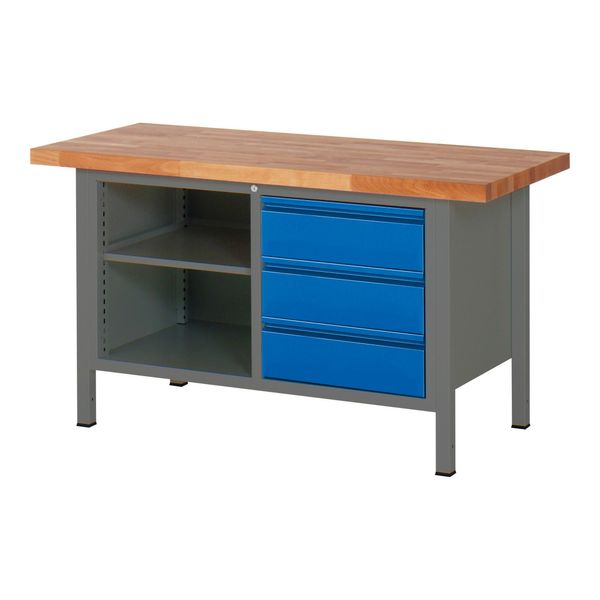 Stier HöHenverstellbare Werkbank Premium Mit 3 Schubladen Und Einem Offenen Fach Bxtxh 1500X700X840-1040Mm Anthrazitmetall / Ral 5010 (906177)-image