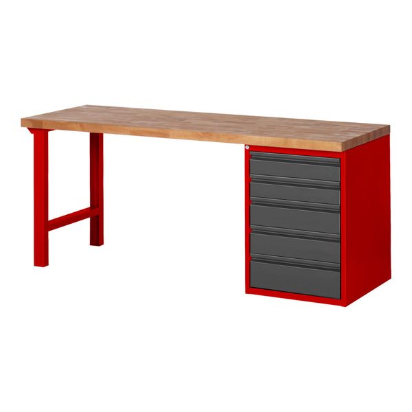 Stier Werkbank Premium Mit 5 Schubladen Bxtxh 2000X700X840Mm RAL 3000 / Anthrazitmetall (906150)-image