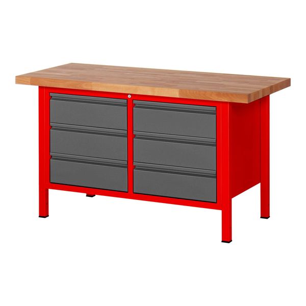 Stier HöHenverstellbare Werkbank Premium Mit 6 Schubladen Bxtxh 1500X700X840-1040Mm Ral 3000 / Anthrazitmetallic (906188)-image