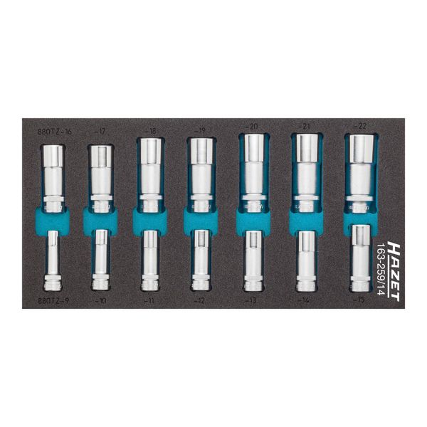 Hazet SteckschlüSsel-Einsatz-Satz 163-259/14 Vierkant Hohl 10 Mm (3/8 Zoll) AußEn-Doppel-Sechskant-Tractionsprofil 9 - 22 Anzahl Werkzeuge: 14)-image