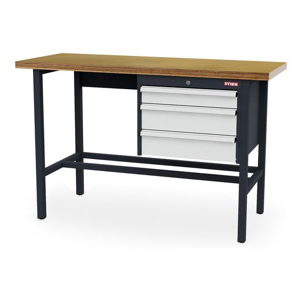 Stier Werkbank Mit 1X100, 2X150 Mm Schubladen Bxtxh 1500X600X960 Mm Ral 7016 / Ral 7035 (906300)-image