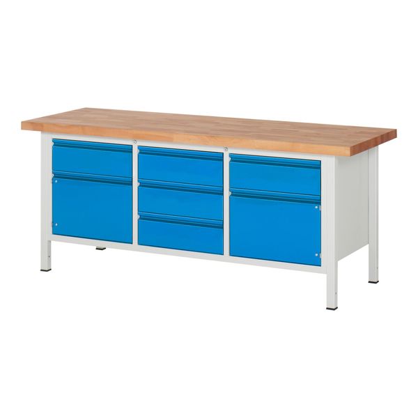 Stier HöHenverstellbare Werkbank Premium Mit 5 Schubladen Und 2 FlüGeltüRen Bxtxh 2000X700X840-1040Mm Ral 7035 / Ral 5012 (906196)-image
