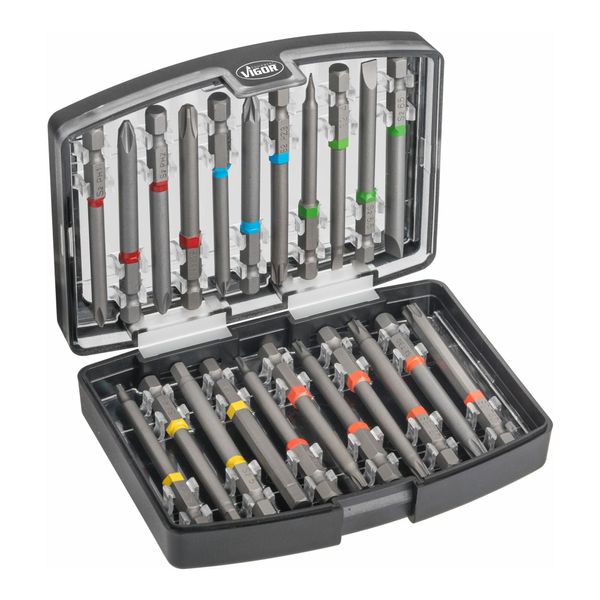 Vigor Bit Box V6068 Sechskant Massiv 6,3 (1/4 Zoll) 0,8 X 4 – 1 X 5 4 – 6 PH1 – PH3 PZ1 – PZ3 T10 – T40)-image