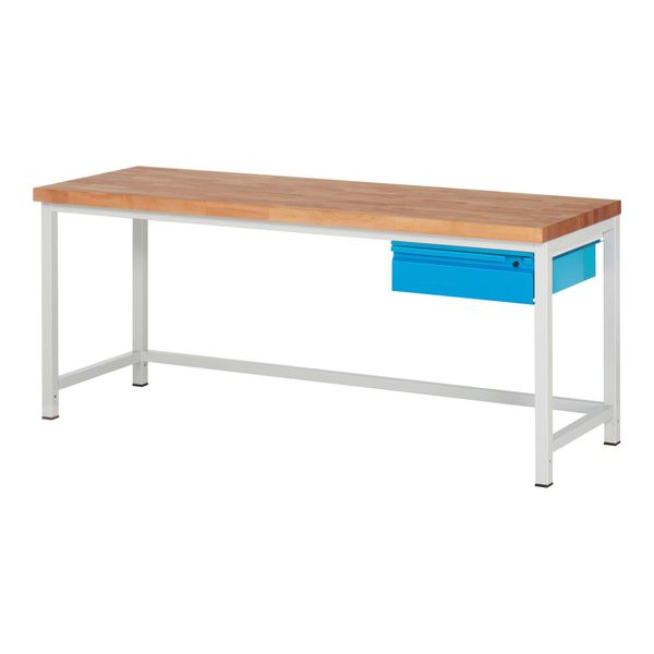 Stier HöHenverstellbare Werkbank Premium Mit 1 Schublade Bxtxh 2000X700X840-1040Mm Ral 7035 / Ral 5012 (906169)-image