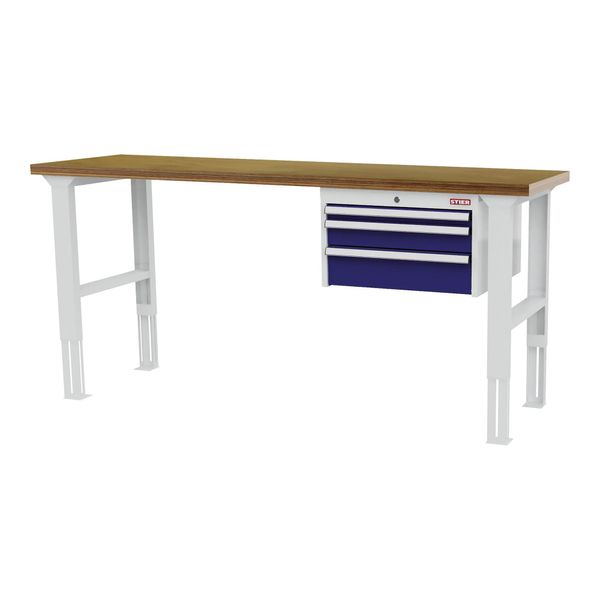 Stier HöHenverstellbare Werkbank Mit 1X50, 1X100, 1X150 Mm Schubladen Bxtxh 1500X600X760-1060 Mm Ral 7035 / Ral 5010 (906329)-image