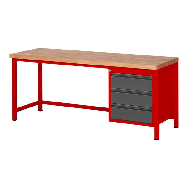 Stier HöHenverstellbare Werkbank Premium Mit 3 Schubladen Bxtxh 2000X700X840-1040Mm Ral 3000 / Anthrazitmetallic (906176)-image