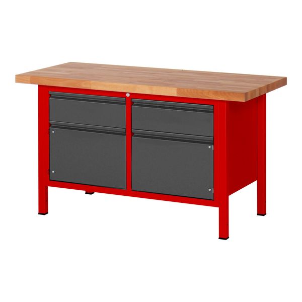 Stier HöHenverstellbare Werkbank Premium Mit 2 Schubladen Und 2 FlüGeltüRen Bxtxh 1500X700X840-1040Mm Ral 3000 / Anthrazitmetallic (906182)-image
