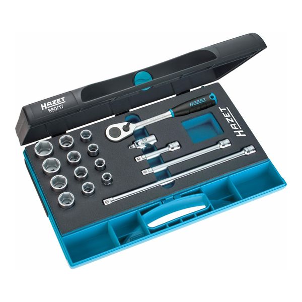 Hazet SteckschlüSsel-Satz 880/17 Vierkant Hohl 10 Mm (3/8 Zoll) AußEn-Sechskant-Tractionsprofil Anzahl Werkzeuge: 17)-image