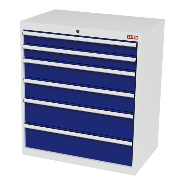 Stier Schubladenschrank Mit 6 Schubladen Bxtxh 900X575X1020 Mm Ral 7035 / Ral 5010 (906262)-image