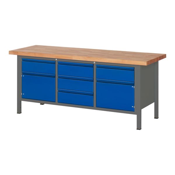 Stier HöHenverstellbare Werkbank Premium Mit 5 Schubladen Und 2 FlüGeltüRen Bxtxh 2000X700X840-1040Mm Anthrazitmetall / Ral 5010 (906195)-image