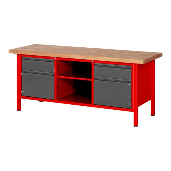 Stier HöHenverstellbare Werkbank Premium Mit 2 Schubladen Und 2 FlüGeltüRen Bxtxh 2000X700X840-1040Mm Ral 3000 / Anthrazitmetallic (906191)-image
