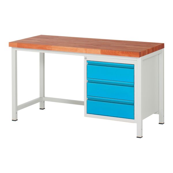 Stier HöHenverstellbare Werkbank Premium Mit 3 Schubladen Bxtxh 1500X700X840-1040Mm Ral 7035 / Ral 5012 (906172)-image