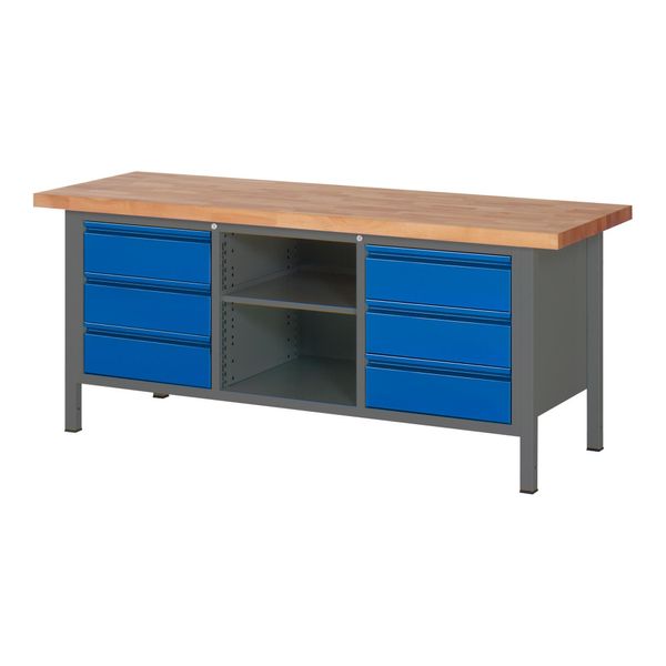 Stier HöHenverstellbare Werkbank Premium Mit 6 Schubladen Und Einem Offenen Fach Bxtxh 2000X700X840-1040Mm Anthrazitmetall / Ral 5010 (906192)-image