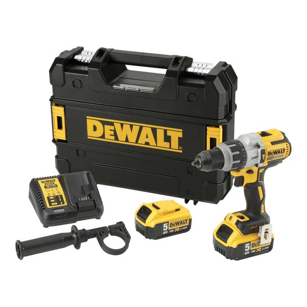 Dewalt DCD996P2-QW Schlagbohrschrauber (Bl) 18 V /5 Ah BüRstenloser Motor Inkl .2X G-Akku (18 Volt /5 Ah) + SchnellladegeräT Im Tstak Box II Mit Led-Licht Und GüRtelclip)-image