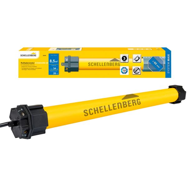 Rollladenmotor Schellenberg "Standard, Rohrmotor Mit Mechanischer Endlageneinstellung", Gelb, B:6,5Cm L:48,5Cm Ø:4,5Cm, Kunststoff, Stahl, Rollladenmotoren, Geeignet FüR 60 Mm Rollladenwelle, Maxi, 20 Nm, Zugkraft 34 Kg-image