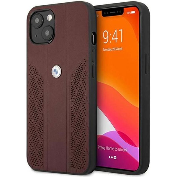 Bmw Custodia Bmhcp13Mrsppr Iphone 13 / 14 / 15 6.1 Rosso/Rosso Custodia Rigida In Pelle Curve Perforate-image