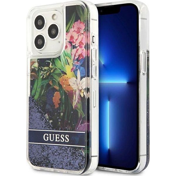 Guess Guhcp13Llflsb Custodia Rigida Per Iphone 13 Pro / 136,1 Niebieski/Blu Fiore Liquido Glitterato-image