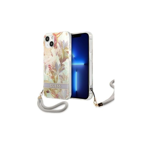 Guess Guhcp13Shflsu Custodia Rigida Per Iphone 13 Mini 5.4 Viola/Viola Cinturino A Fiori-image