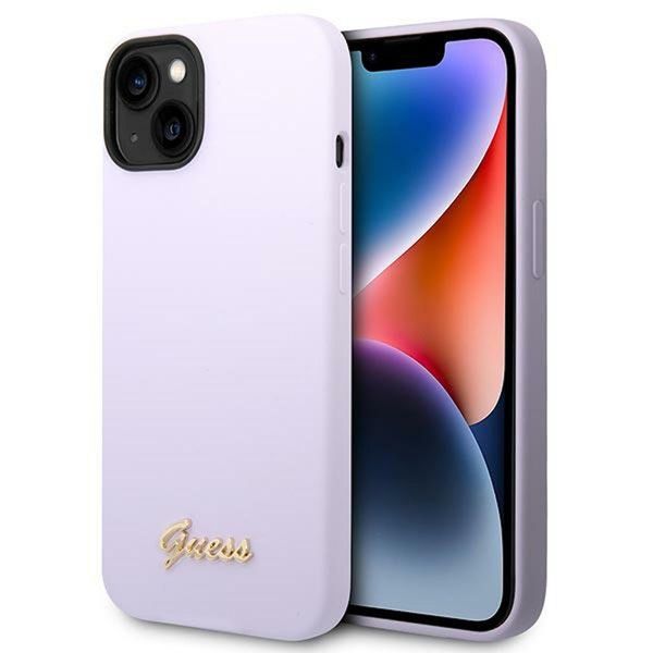 Guess Guhcp14Mslsmu Iphone 14 Plus/ 15 Plus 6.7 Fioletowy/Purple Custodia Rigida In Silicone Vintage Gold Logo-image