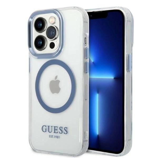 Guess Guhmp14Xhtrmb Custodia Rigida Per Iphone 14 Pro Max 6.7 Blu/Blu Profilo In Metallo Magsafe-image