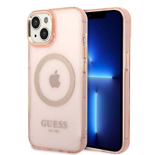 Guess Guhmp14Mhtcmp Custodia Rigida Per Iphone 14 Plus / 15 Plus 6.7 RóżOwy/Pink Profilo Oro Traslucido Magsafe-image