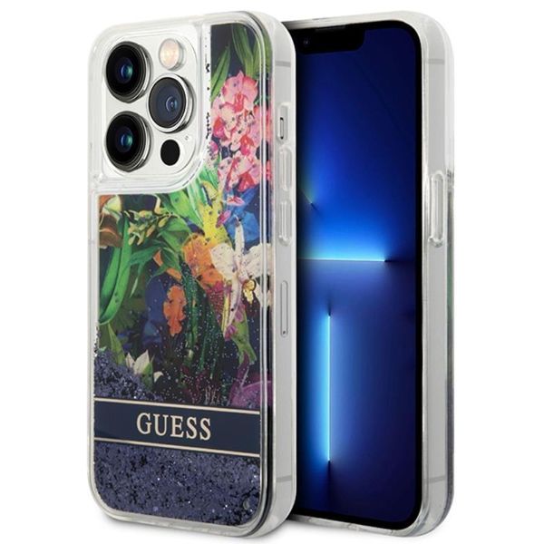 Guess Guhcp14Xlflsb Custodia Rigida Per Iphone 14 Pro Max6,7 Niebieski/Blu Fiore Liquido Glitterato-image