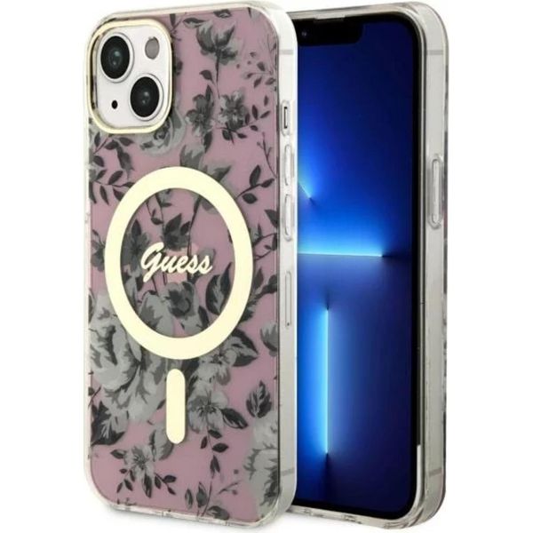 Guess Guhmp14Shcfwsp Custodia Rigida Per Iphone 14 / 15 / 136.1 RóżOwy/Rosa Fiore Magsafe-image