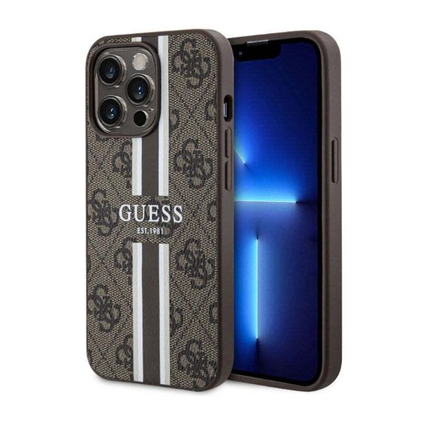 Guess Guhmp13Lp4Rpsw Custodia Rigida Per Iphone 13 Pro / 13 6.1 BrąZowy/Marrone 4G Stampata A Strisce Magsafe-image