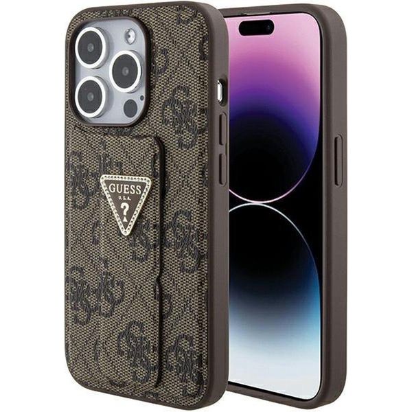 Guess Guhcp15Xpgs4Tdw Iphone 15 Pro Max 6.7 BrąZowy/Brown Custodia Rigida Grip Stand 4G Triangle Strass-image