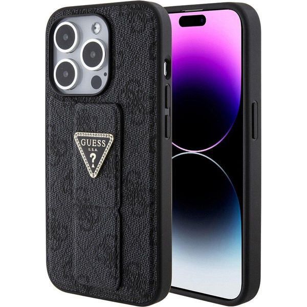 Guess Guhcp15Xpgs4Tdk Iphone 15 Pro Max 6.7 Czarny/Nero Custodia Rigida Grip Stand 4G Triangolo Strass-image