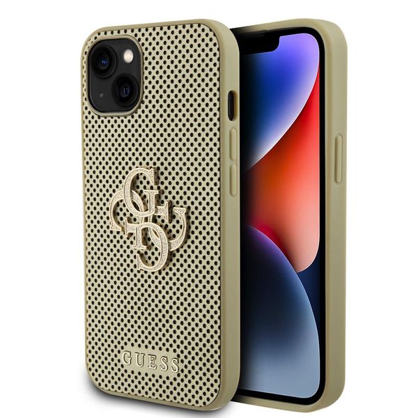 Guess Guhcp15Spsp4Lgd Custodia Rigida Per Iphone 15 / 14 / 13 6.1 ZłOty/Oro Perforata 4G Glitter-image