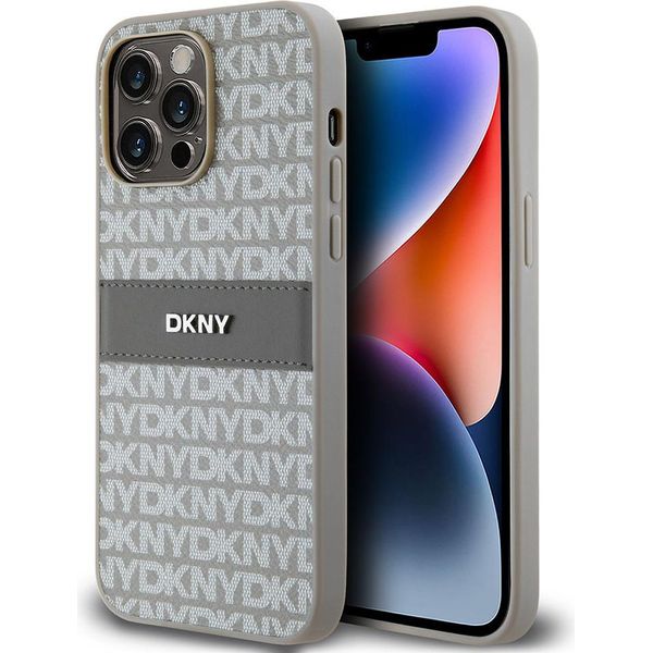 Dkny Dkhcp14Lprthsle Custodia Rigida Per Iphone 14 Pro6.1 BeżOwy/Beige In Pelle Mono Stripe & Metal Logo-image