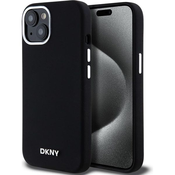 Dkny Dkhmp15Ssmchlk Iphone 15 / 14 / 136.1 Czarny / Nero Custodia Rigida In Silicone Liquido Piccolo Metallo Logo Magsafe-image