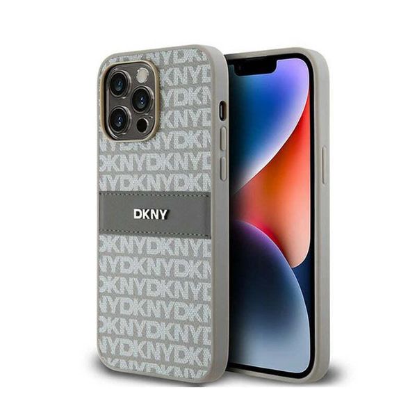 Dkny Dkhcp14Xprthsle Custodia Rigida Per Iphone 14 Pro Max6.7 BeżOwy/Beige In Pelle Mono Stripe & Metal Logo-image