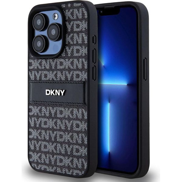 Dkny Dkhcp15Lprthslk Custodia Rigida Per Iphone 15 Pro6.1 Czarny/Nero In Pelle Mono Stripe & Metal Logo-image
