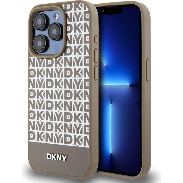 Dkny Dkhmp15Lpsospw Iphone 15 Pro6.1 BrąZowy/Brown Custodia Rigida In Pelle Con Motivo Stampato Logo In Metallo Magsafe-image