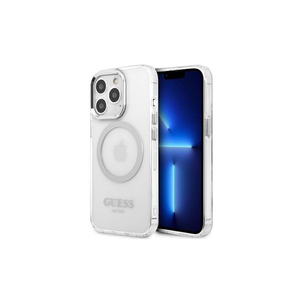 Guess Guhmp13Lhtrms Custodia Rigida Per Iphone 13 Pro / 13 6.1 Argento/Argento Profilo In Metallo Magsafe-image