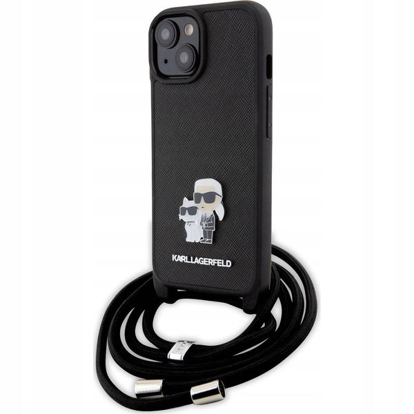 Karl Lagerfeld Klhcp15Msakcpsk Custodia Rigida Per Iphone 15 Plus / 14 Plus 6.7 Czarny/Black Crossbody Saffiano Metal Pin Karl & Choupette-image