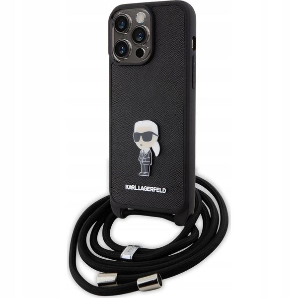 Karl Lagerfeld Klhcp15Xsasknpsk Custodia Rigida Per Iphone 15 Pro Max 6.7 Czarny/Black Crossbody Saffiano Monogram Metal Pin Karl & Choupette-image