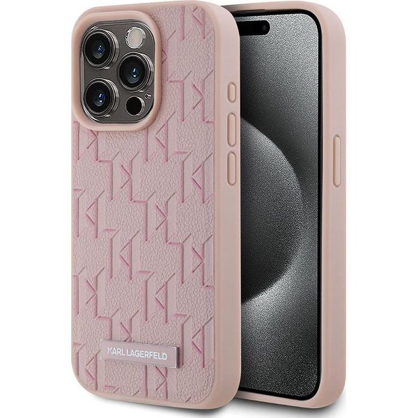Karl Lagerfeld Klhmp15Xpkhporpp Custodia Rigida Per Iphone 15 Pro Max 6.7 RóżOwy/Pink Leather Monogram Metal Logo Magsafe-image