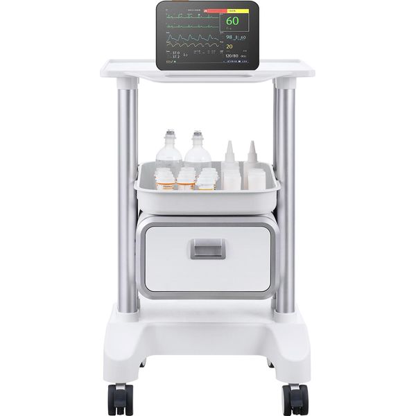 Succebuy Carrello Da Laboratorio A 2 Piani, Carrello Multiuso Con 1 Cassetto E 1 Vassoio Superiore, Carrello Medico Mobile Con Materiale Abs, Carrello Con 4 Ruote Silenziose Per Laboratorio, Clinica, Ospedale, Bianco-image