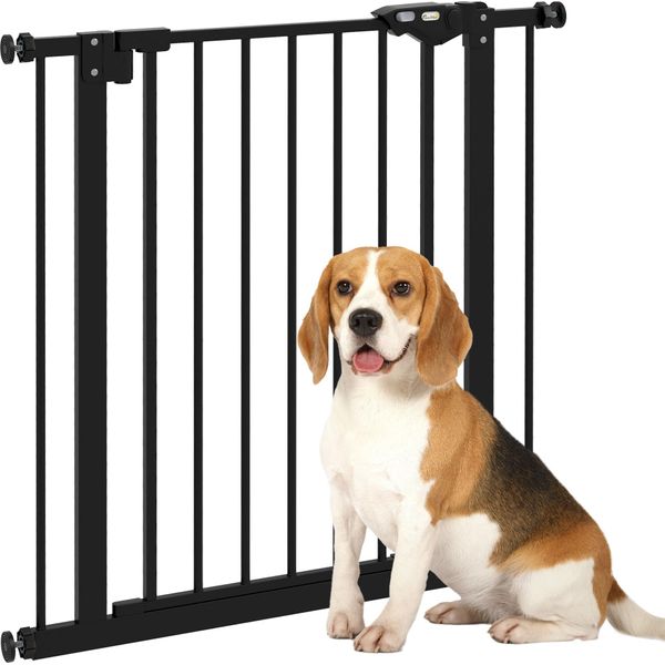 Cancelletto Di Sicurezza Per Cani Pawhut, Cancelletto A Barriera, 74-80 Cm, Cancelletto Di Sicurezza Per Scale Per Animali Domestici, Cancelletto Di Sicurezza Senza Foratura, Metallo, Plastica, Nero-image