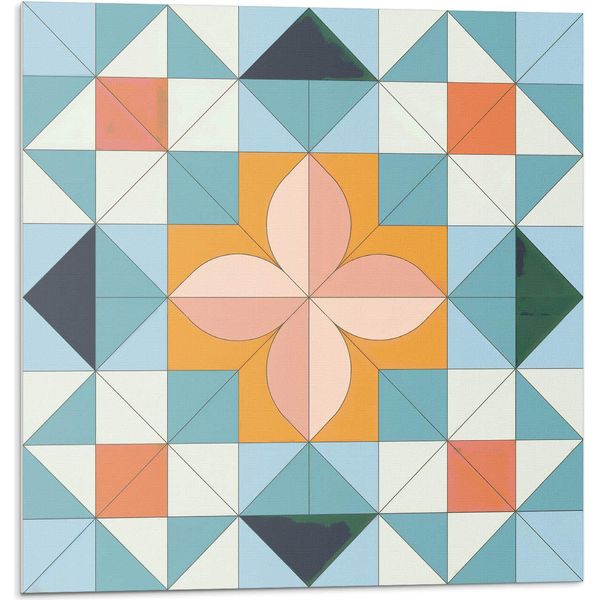 Motivo Geometrico Con Fiore - Autoadesivo - Rivestimenti Murali - Decorazioni Murali - Pannelli Murali Decorativi - Pannelli Murali 3D - Design Murale Autoadesivo - 4 Pezzi 50 X 50 Cm-image