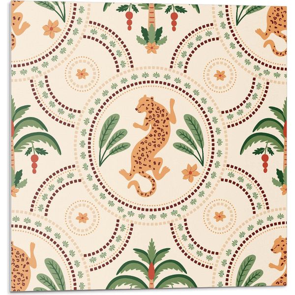 Motivo Tropicale Con Leopardo - Piastrelle Autoadesive - Piastrelle Da Parete - Pannelli Da Parete - Piastrelle Autoadesive Per Il Bagno - Piastrelle Autoadesive Per La Cucina - Carte Da Parati Autoadesive - Decorazioni Murali -20 Unità 20 X 20 Cm-image