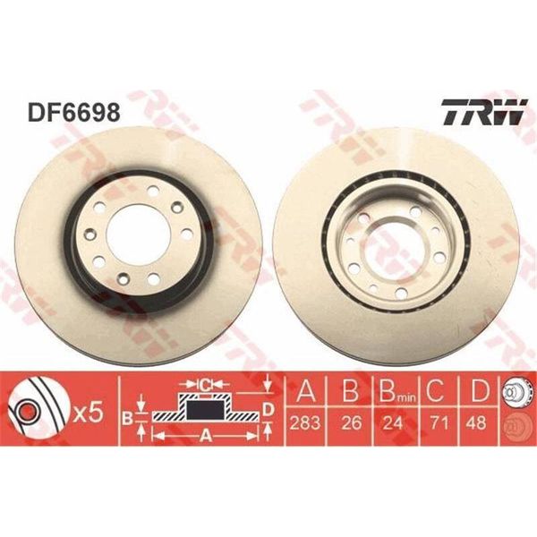 2X Disco Freno Trw DF6698 Per Peugeot 308 Sw Ii 308 Ii 308 Iii Sw 48Mm-image