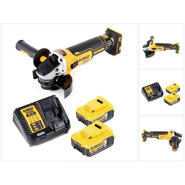 Smerigliatrice Angolare A Batteria Dewalt Dcg 405 P2 18V 125Mm Senza Spazzole + 2X Batteria 5,0Ah + Caricabatterie-image