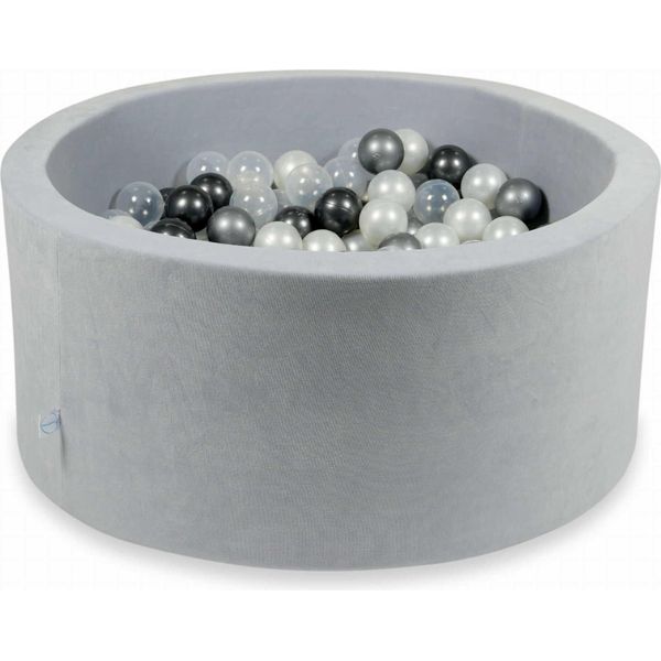 Piscina Di Palline 90X40Cm Velvet Soft Grigio Chiaro - Con 300 Palline / Madreperla, Trasparente, Grafite Metallizzata, Argento-image